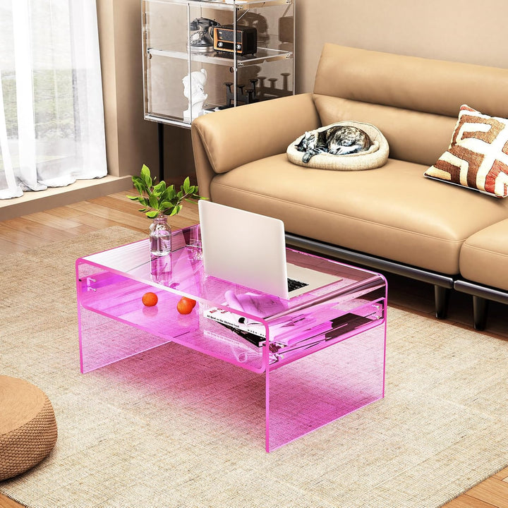 Acryl Couchtisch, Durchsichtig Acrylglas Couch Tisch für Wohnzimmer, Rosa, 80 x 50 x 38 cm Rosa 80 x