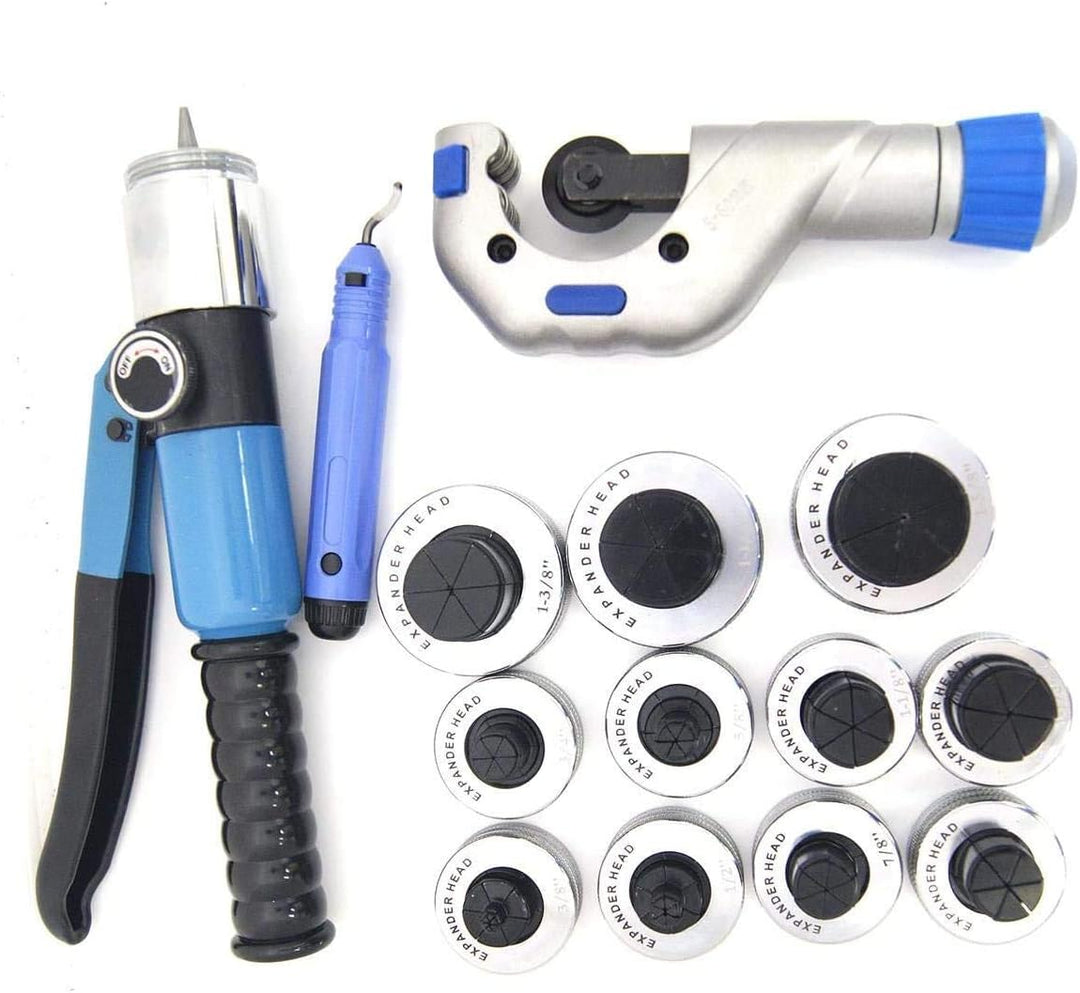 KATSU Hydraulischer Rohraufweiter Bördelwerkzeugsatz 3/8"- 1-5/8" O.D.Tubing mit 11 Köpfen für Weich