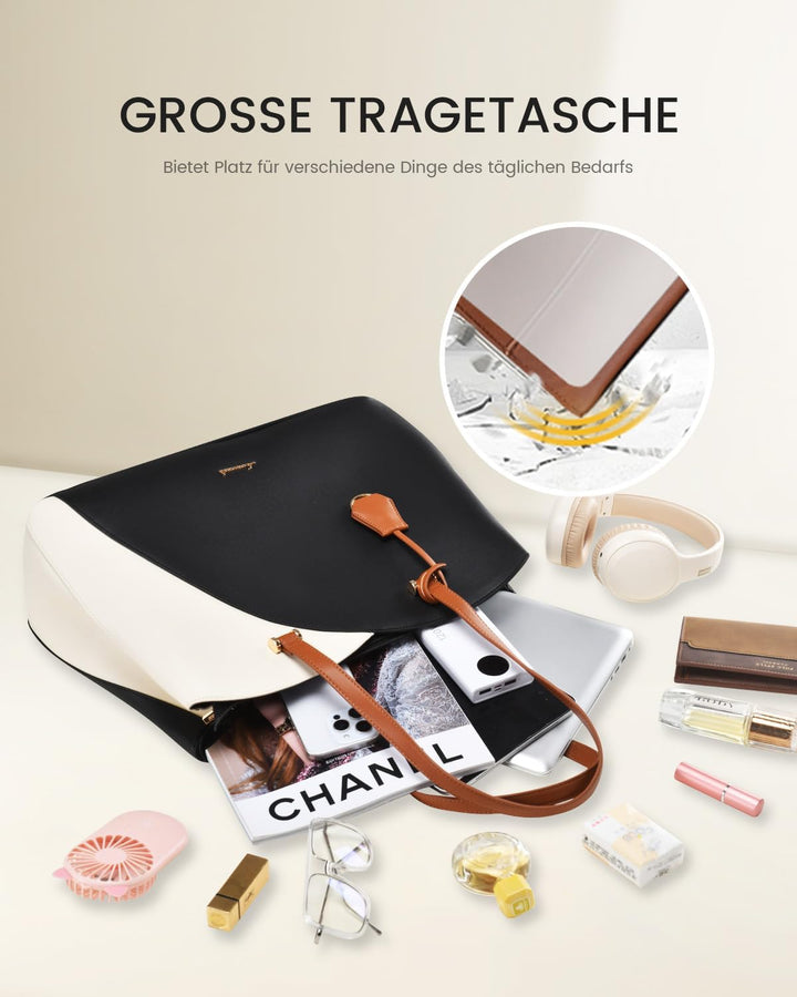 LOVEVOOK Handtasche Damen Gross, 17 Zoll Laptop Shopper Tasche Arbeitstasche Bürotasche, PU Leder Ha