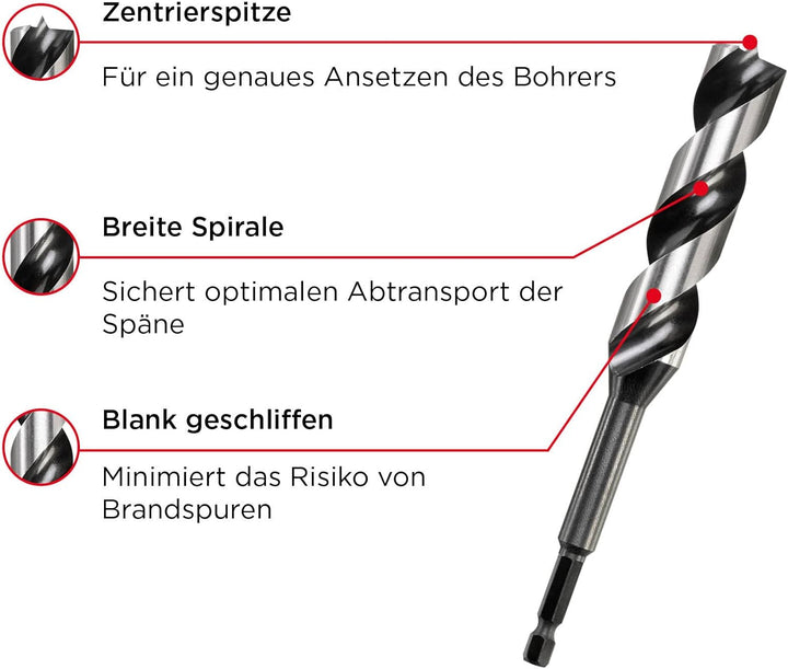 kwb 3-S Japan Schlangenbohrer ø 32 mm, 235 mm aus blankgeschliffenem CV-Stahl mit superscharfem Spit
