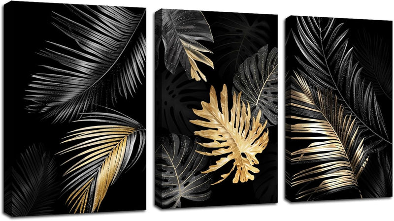 FajerminArt 3 Teilig Leinwandbilder Bilder Abstrakt Schwarzes Gold Baum bild auf leinwand Wandkunst