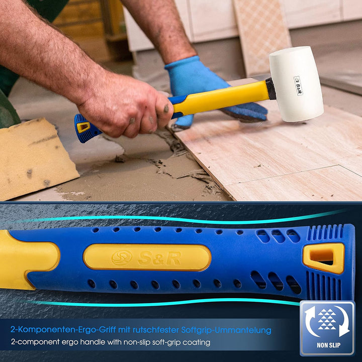 S&R Gummihammer weiss 55 mm, 450 Gr, mit rutschfestem stossdämpfendem Fiberglasstiel, keine Spuren b
