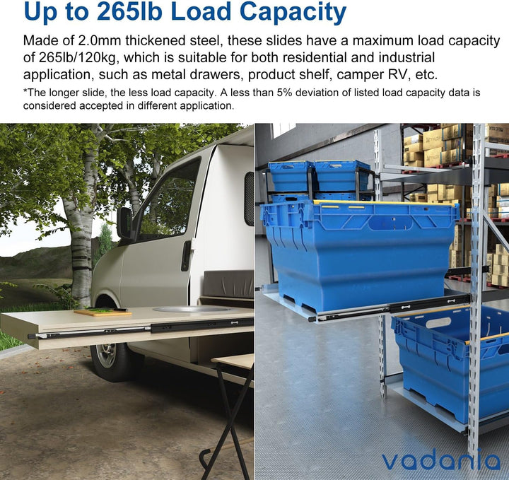 VADANIA Schubladenschienen mit Schloss 350mm, 120kg Tragfähigkeit Schwerlast-Schubladenauszüge Volla