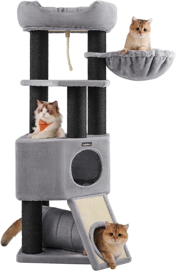 Feandrea Grosser Kratzbaum, M Katzenbaum, mit Höhle, Hängematte, Plüschplattform, Tunnel, Sisalstämm