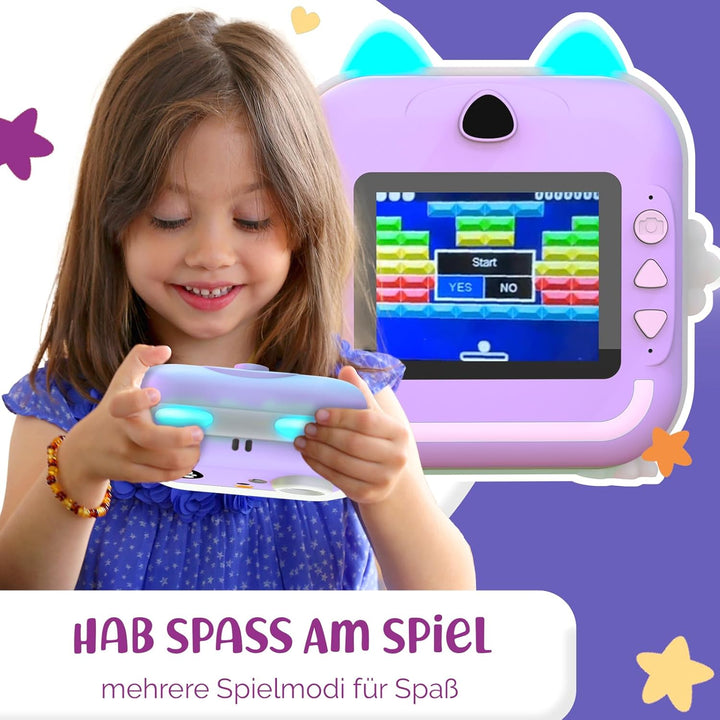 Sofortbildkamera Kinder – 1080P HD, 48 MP, 32-Gb-Karte, Bluetooth, Kostenlose App, 4 Rollen Druckpap