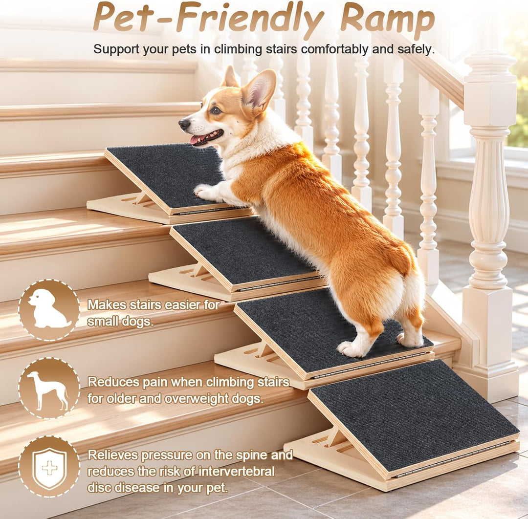 Hunderampen für Treppen, verstellbare Haustiertreppe für Hunde mit Teppichoberfläche, Niedrigem Wink