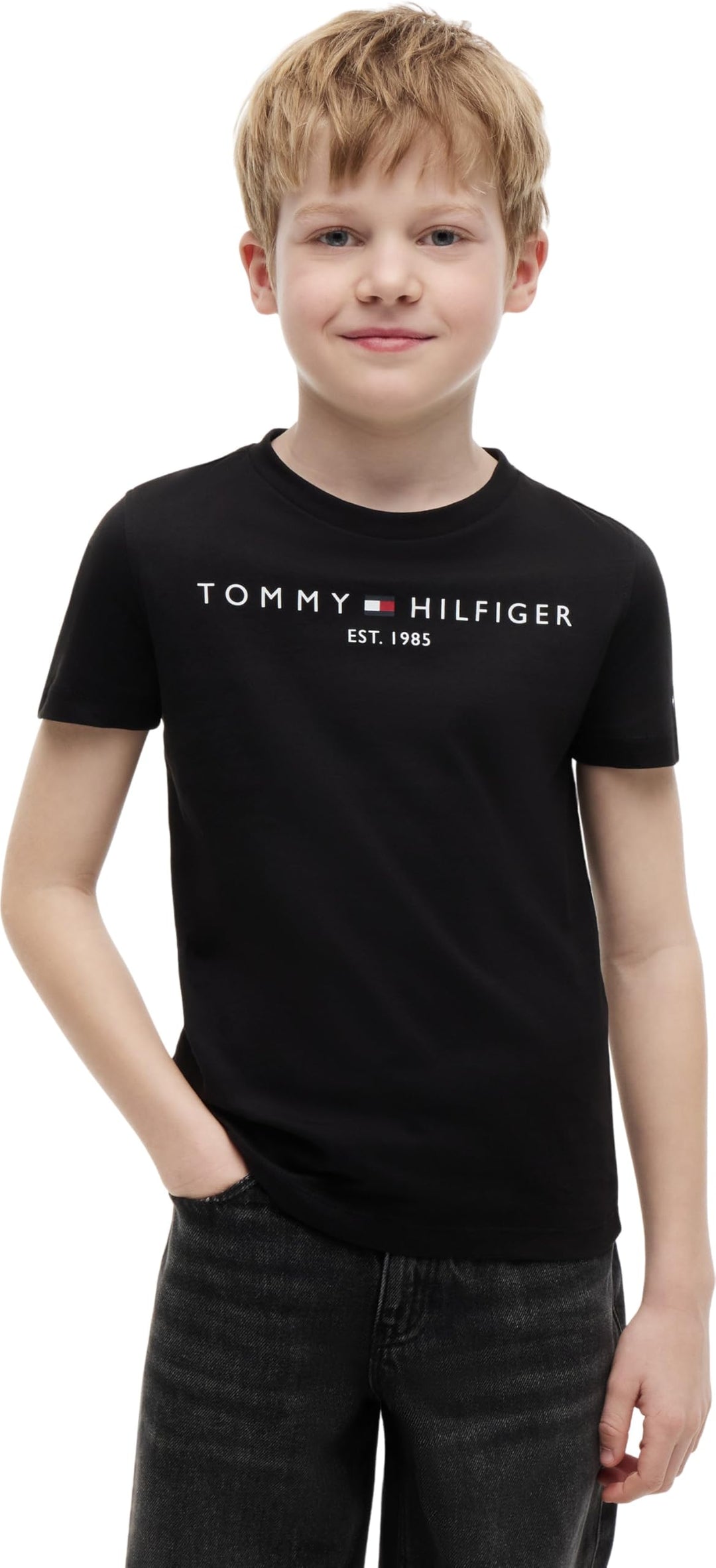 Tommy Hilfiger Kinder Unisex T-Shirt Kurzarm Essential Tee Rundhalsausschnitt 10 Jahre Schwarz, 10 J