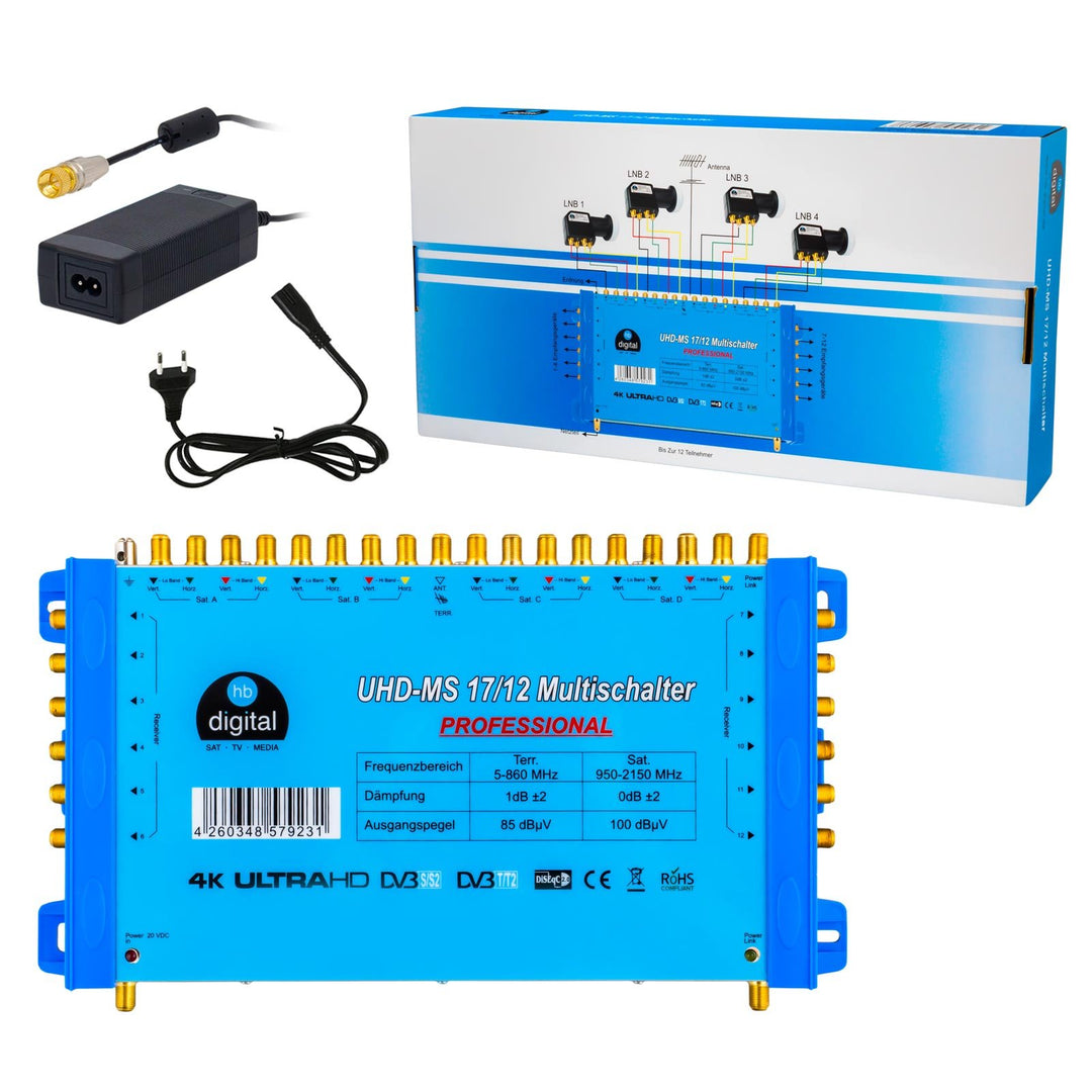Multischalter pmse 17/12 HB-DIGITAL 4X SAT bis 12 x Teilnehmer/Receiver für Full HDTV 3D 4K UHD mit