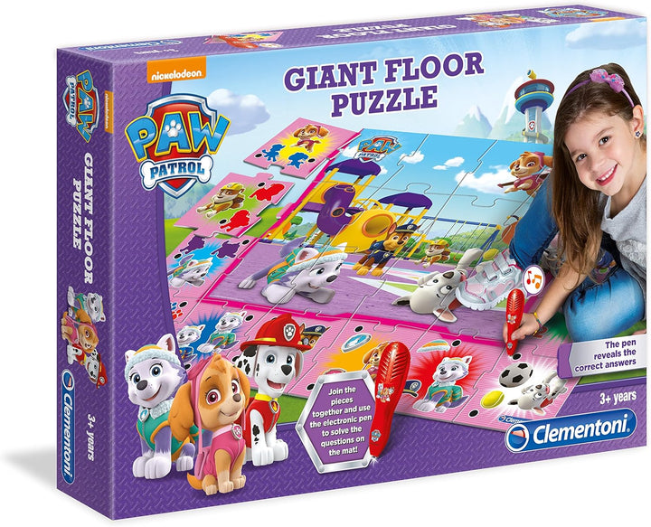 Clementoni Quiz-Bodenpuzzle Paw Patrol 70x100 cm - Kinderpuzzle mit 24 Maxi-Puzzleteilen - Lernspiel