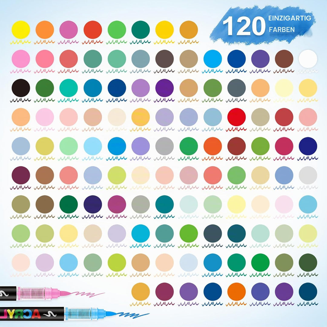 Guangna 120 Farben Acrylstifte Marker Set für Stoff, Leinwand, Glas, Holz und Papier, 120