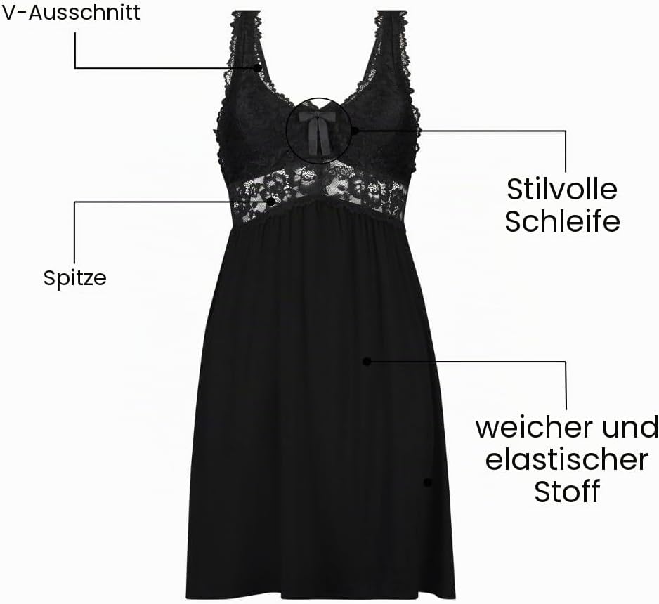 HUNKEMÖLLER Slipdress Nora Lace XXS Schwarz, XXS Schwarz