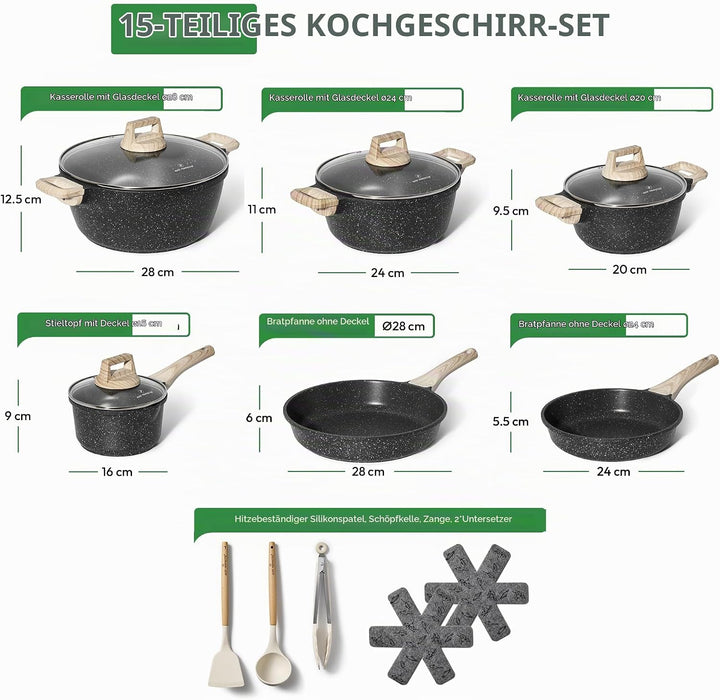 JUST PERFECTO Topfset Induktion - Pfannenset mit deckel - Pfanne 24cm, Bratpfanne 28 cm - kochtopf s