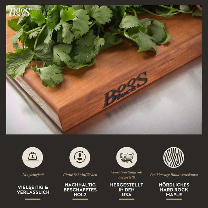 Boos Block Schneidebrett Kirschholz – Profi-Schneidebrett – Hackblock – Lebensmittelecht – 46 x 31 x