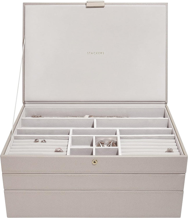 3er Set Schmuckschatullen von Stackers, grosse Grösse, stapelbar (graubraun)