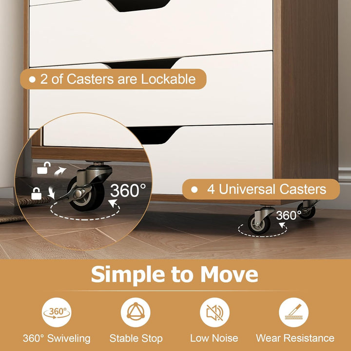 KOMFOTTEU Rollcontainer mit Schubladen, mobiler Aktenschrank Schubladenschrank mit Räder, Bürowagen