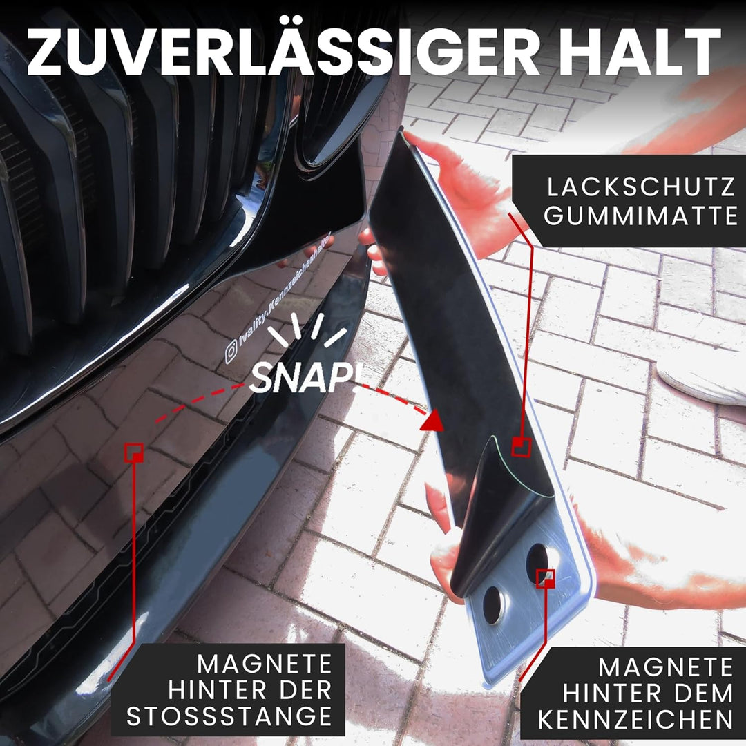 IVALITY® 100% Clean Magnetischer Kennzeichen-Halter - Rahmenloser Magnet-Halter für 1x Kennzeichen -