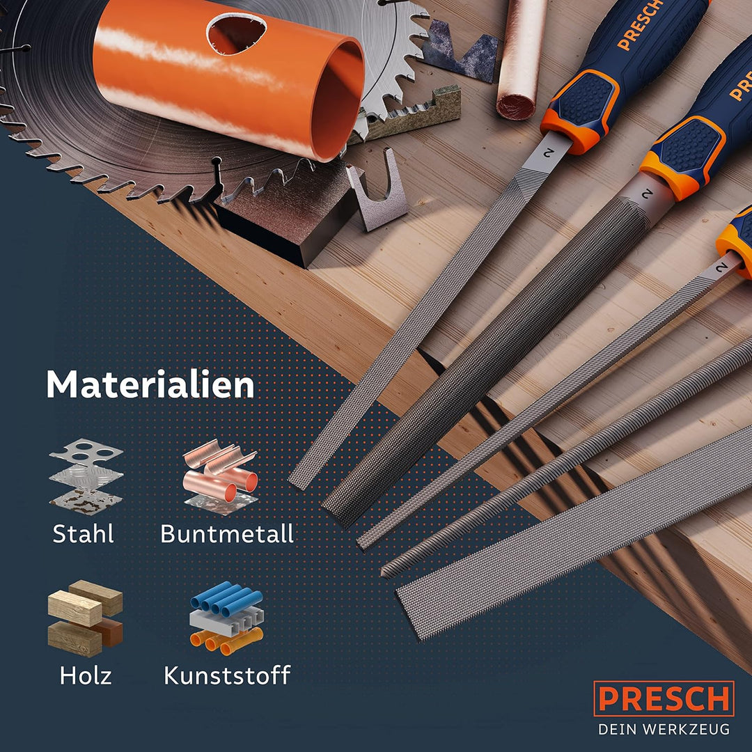 Presch Werkstattfeilen Set 5tlg. inkl Rolltasche - Hochwertiges Metallfeilen Set mit Hieb 2 inkl. Fl