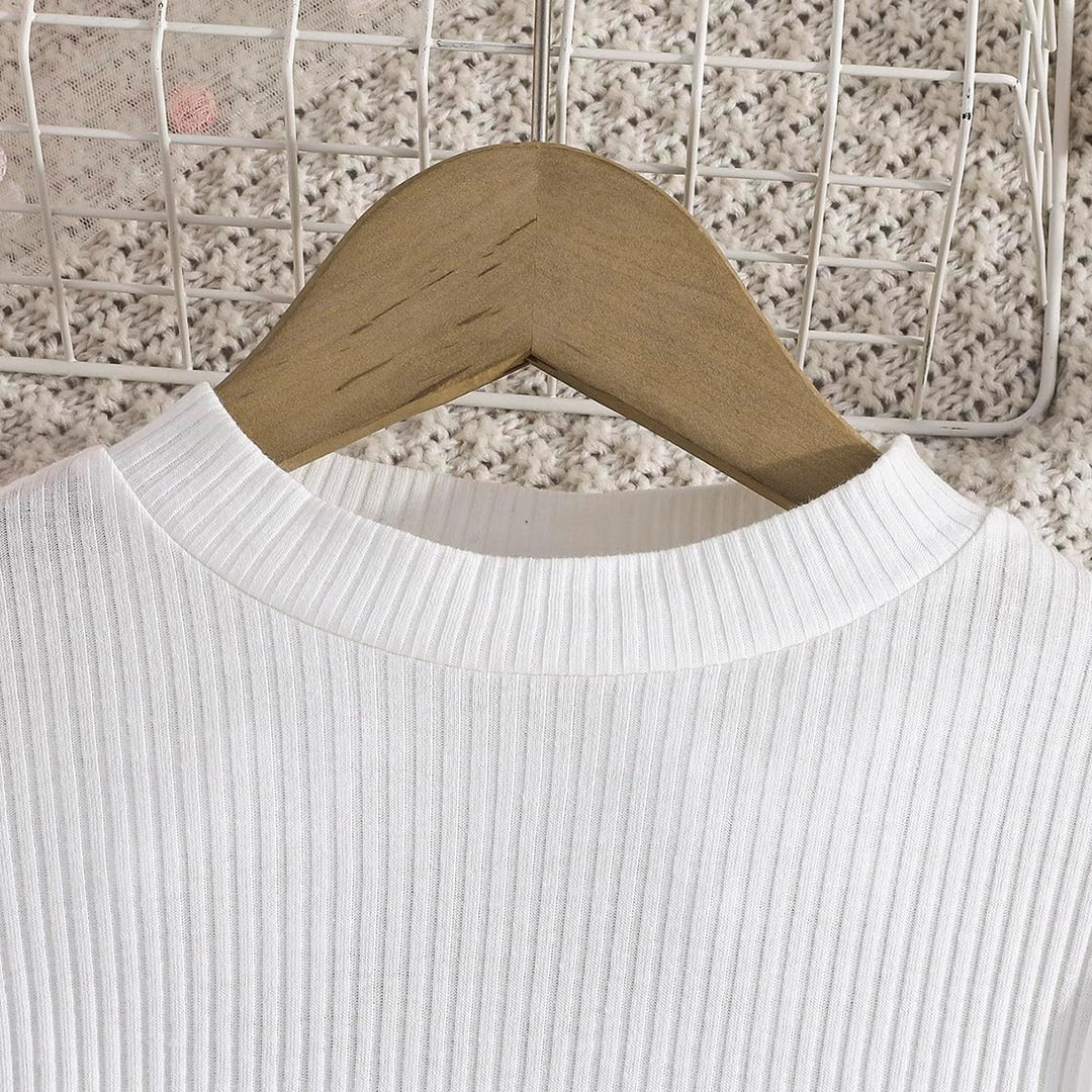 Kleinkind Mädchen Kleidung Puffärmel Langarm Gerippte Oberteile + Bowknot Plaid Mini Rock 2 Stück He