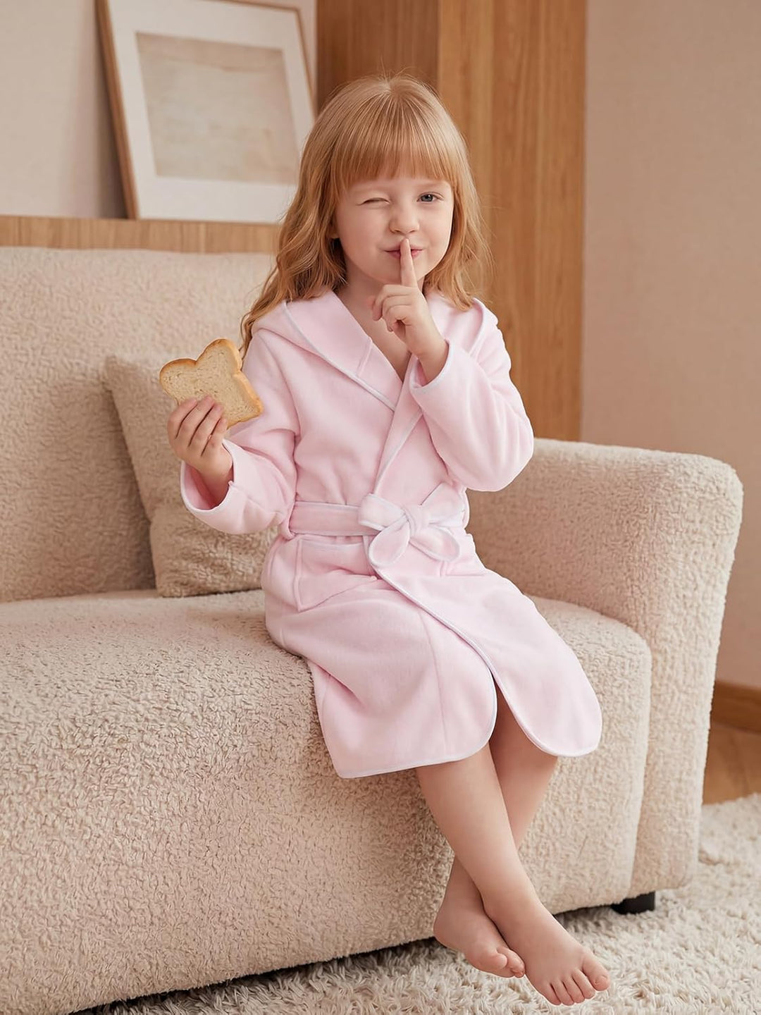 JiAmy Kinder Bademantel mit Kapuze Coral Fleece Leicht Morgenmantel mit Kontrastband Weich Saugfähig