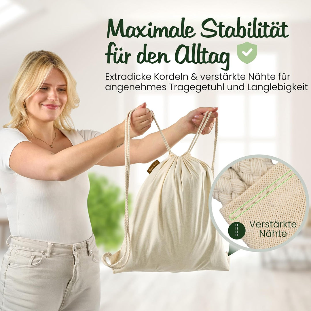 Baumwoll 10er SetNatur Turnbeutel Sportbeutel Zuziehbeutel Gymsack Sack Jute Schule Rucksack, Natur