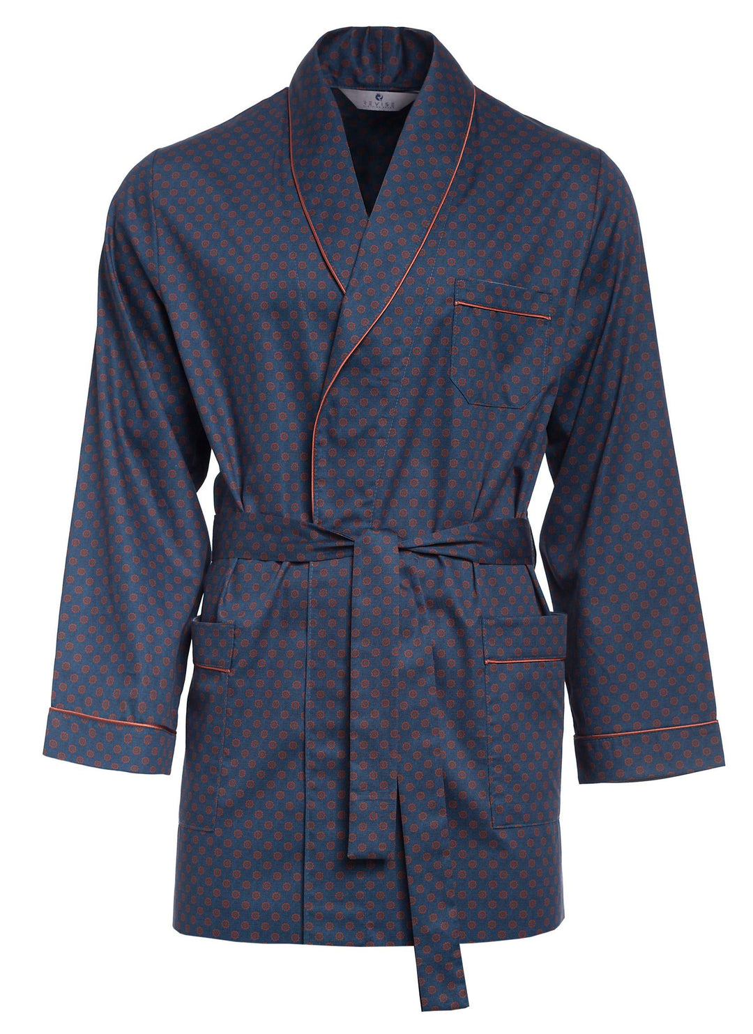 Herren Morgenmantel – kurz – Bademantel Revise RE-509 - Elegant - 100% Baumwolle S Dunkelblau mit or