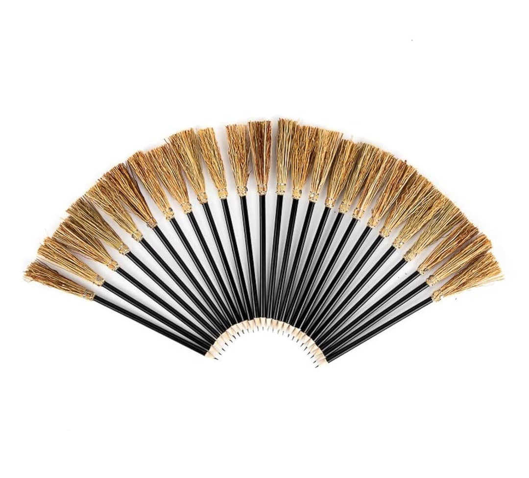 Mendi 25 Bleistifte Besen Schwarz Holz 24 cm mit Hexenbesen für Fantasy und Events Partys Geschenke