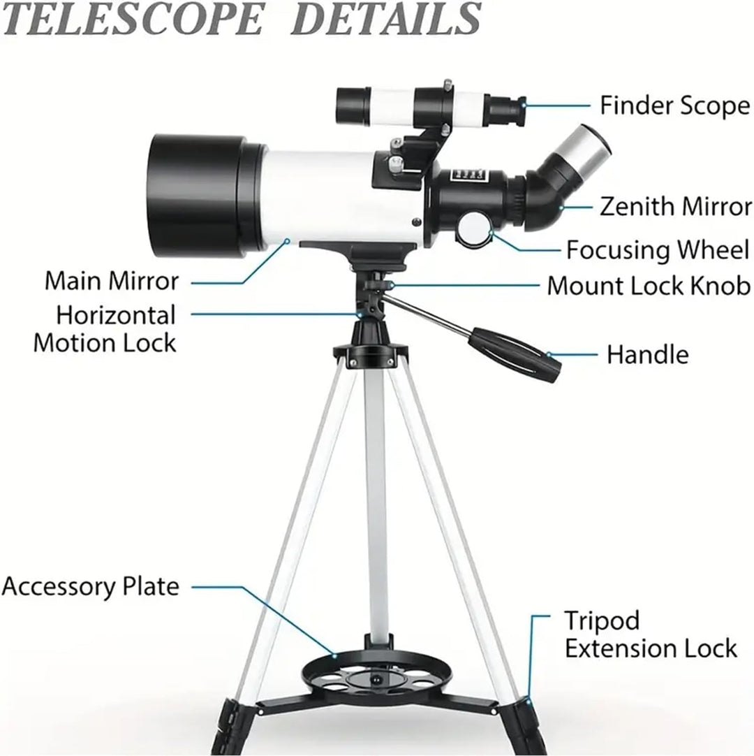 Misilmp Teleskop Erwachsene, inkl. Linsen, Handyhalterung, Tragetasche, 70mm Aperture 400mm Refrakto