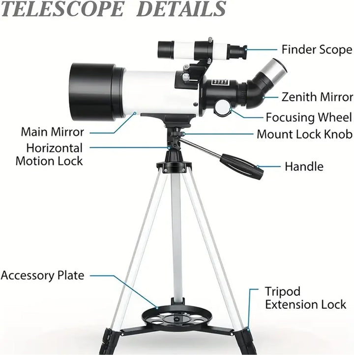 Misilmp Teleskop Erwachsene, inkl. Linsen, Handyhalterung, Tragetasche, 70mm Aperture 400mm Refrakto