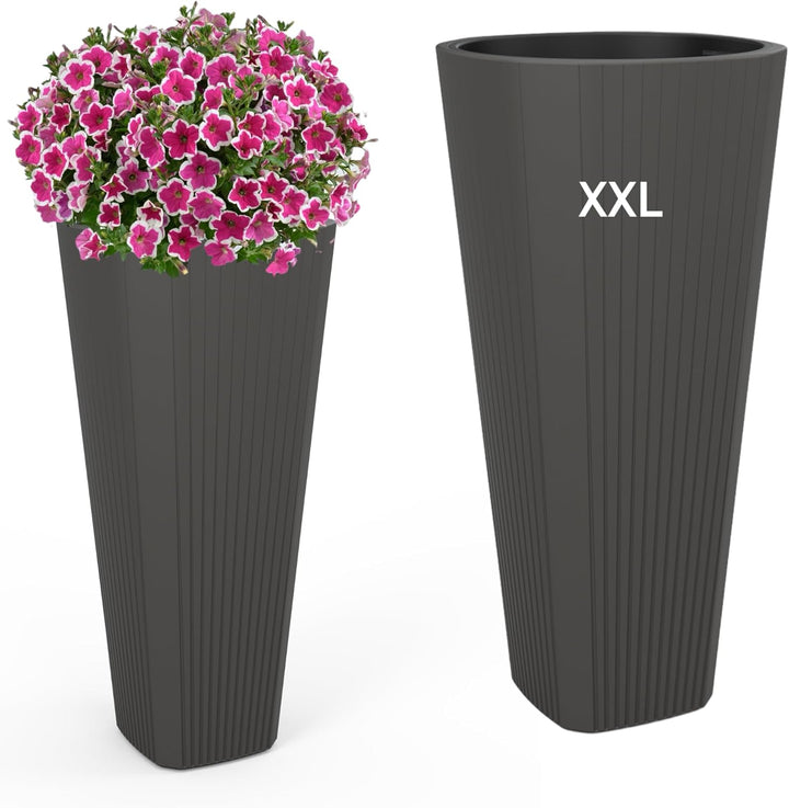 Blumenkübel Slim Rund Blumentopf Pflanzkübel mit Herausnehmbaren Einsatz Dekorativ Grösse XXL Anthra