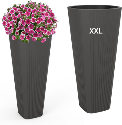 Blumenkübel Slim Rund Blumentopf Pflanzkübel mit Herausnehmbaren Einsatz Dekorativ Grösse XXL Anthra