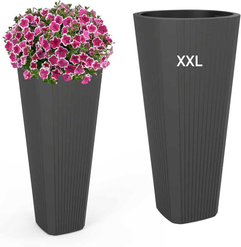 Blumenkübel Slim Rund Blumentopf Pflanzkübel mit Herausnehmbaren Einsatz Dekorativ Grösse XXL Anthra