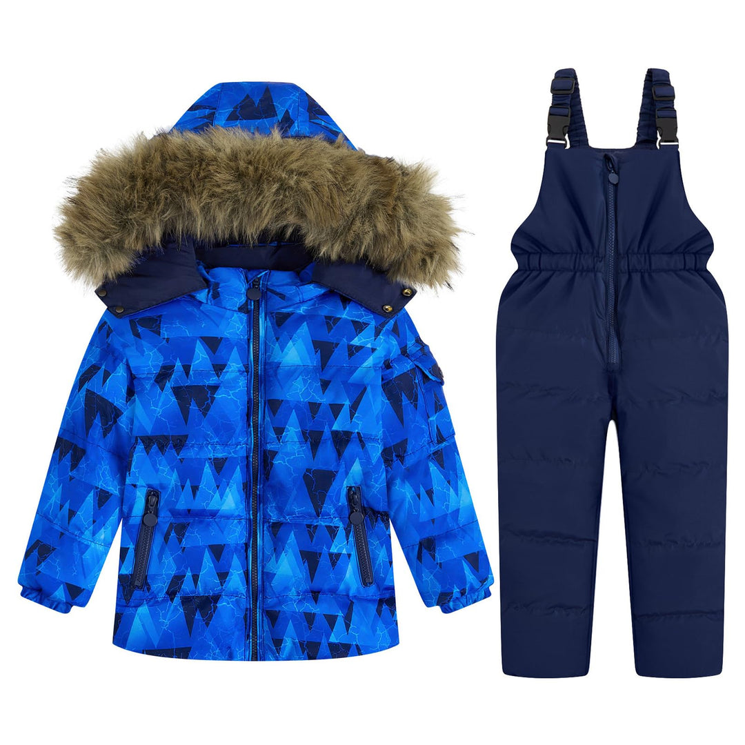 JiAmy Kinder Schneeanzug Daunenjacke mit Kaputze + Schneelatzhose, Winter Bekleidungsset Mädchen Win