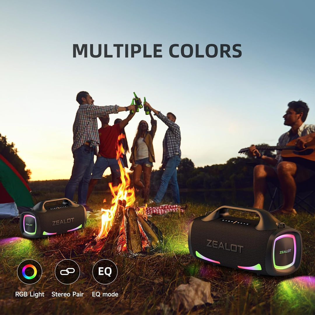 ZEALOT Bluetooth Lautsprecher,100W Stereo Sound für Draussen,XBass,Bluetooth 5.2,USB-C, 24000mAH,Dua
