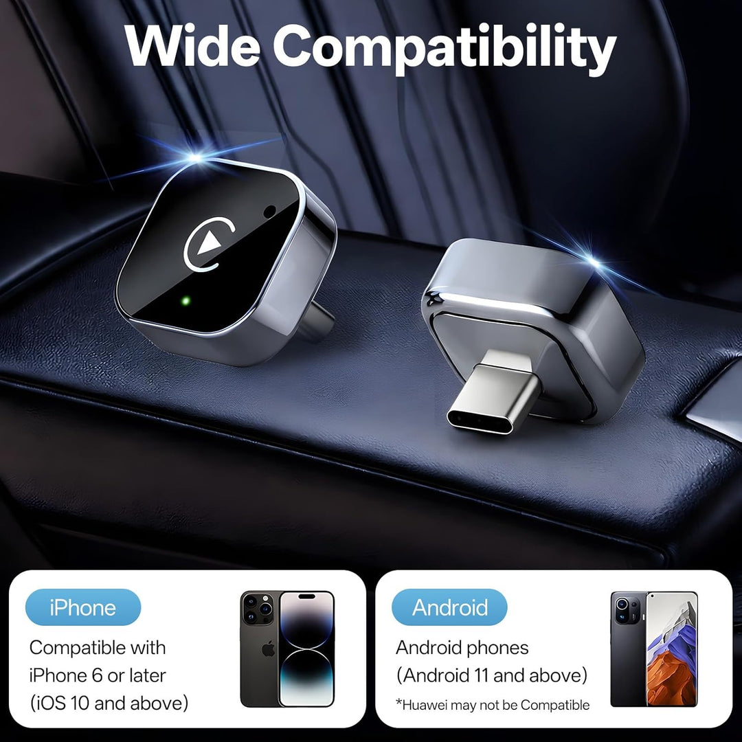 2026 Upgraded 2-in-1 Wireless CarPlay &amp; Android Auto Adapter, Type-C | Wired to Wireless Dongle | Pl