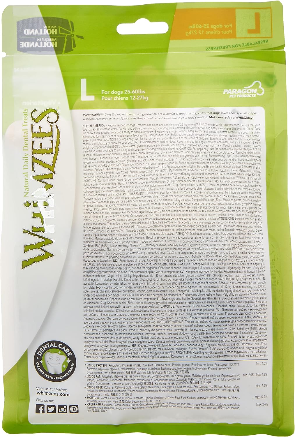 WHIMZEES Stix, natürliche, getreidefreie Zahnpflegesnacks (30 Stück), Grösse L &amp; Reisknochen, natürl