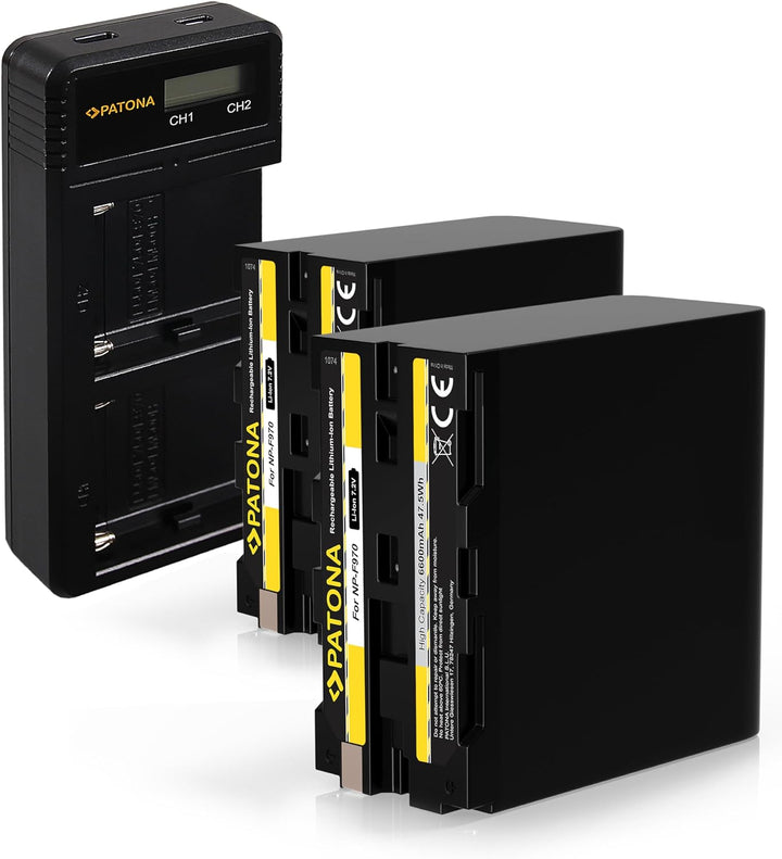 PATONA 2X NP-F970 Akku mit Dual LCD Ladegerät Kompatibel mit Sony NP-F960 NP-F950