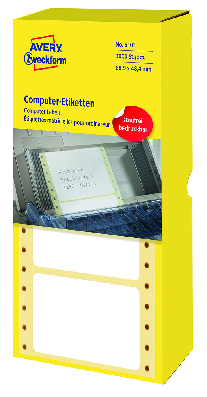 AVERY Zweckform 5103 Computer-Etiketten (Papier matt, 3,000 Etiketten, 88,9 x 48,4 mm) 1 Pack weiss,