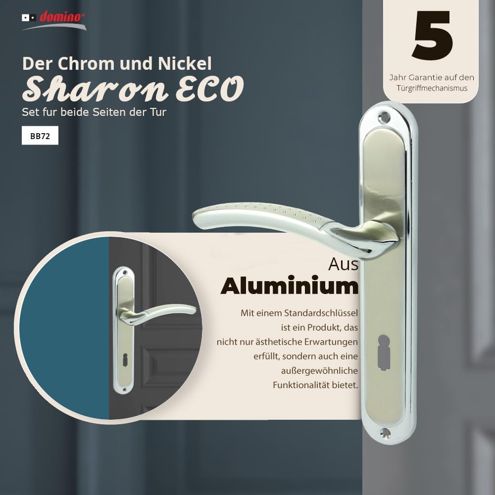 domino Türgriff 72 Drückergarnitur BB-Buntbart Set Langschildgarnitur Türklinke für Zimmertür, Bürot