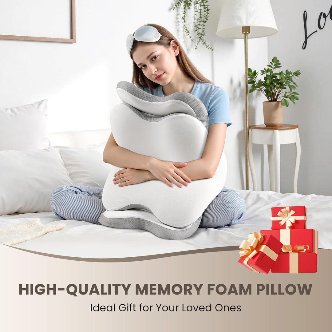 A-Pce Orthopädisches Nackenstützkissen aus Memory Foam, Weiss | Ergonomisches Kopfkissen für Seitens
