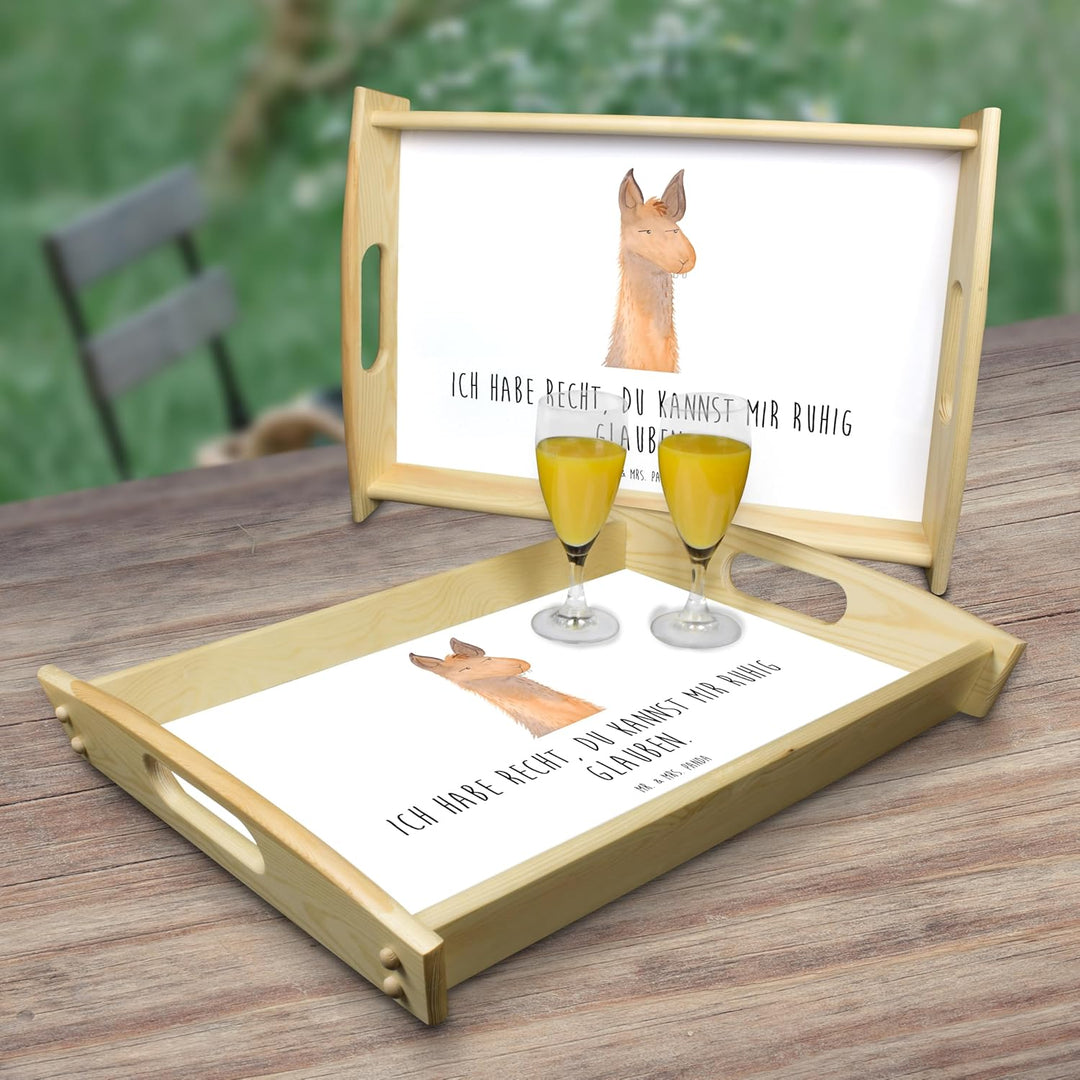 Mr. & Mrs. Panda Serviertablett Lamakopf genervt - Geschenk, Küchentablett, Recht haben, Lamas, Deko