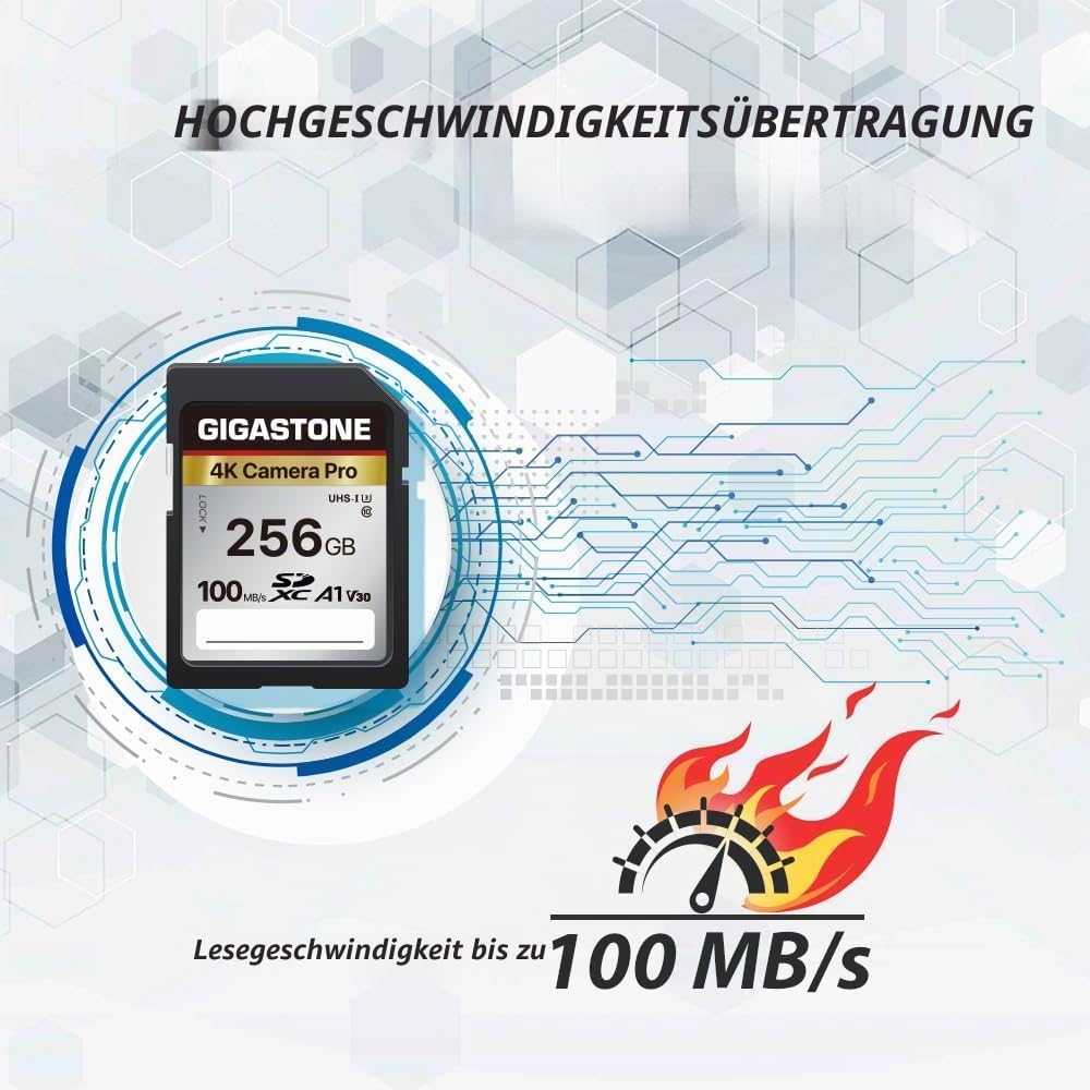 Gigastone SDXC-Speicherkarte, 256 GB, 4 K Kamera Pro Serie, Übertragungsgeschwindigkeit bis zu 100 M
