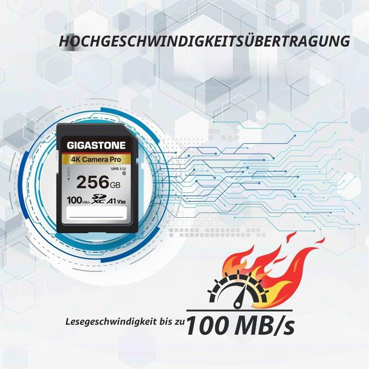 Gigastone SDXC-Speicherkarte, 256 GB, 4 K Kamera Pro Serie, Übertragungsgeschwindigkeit bis zu 100 M