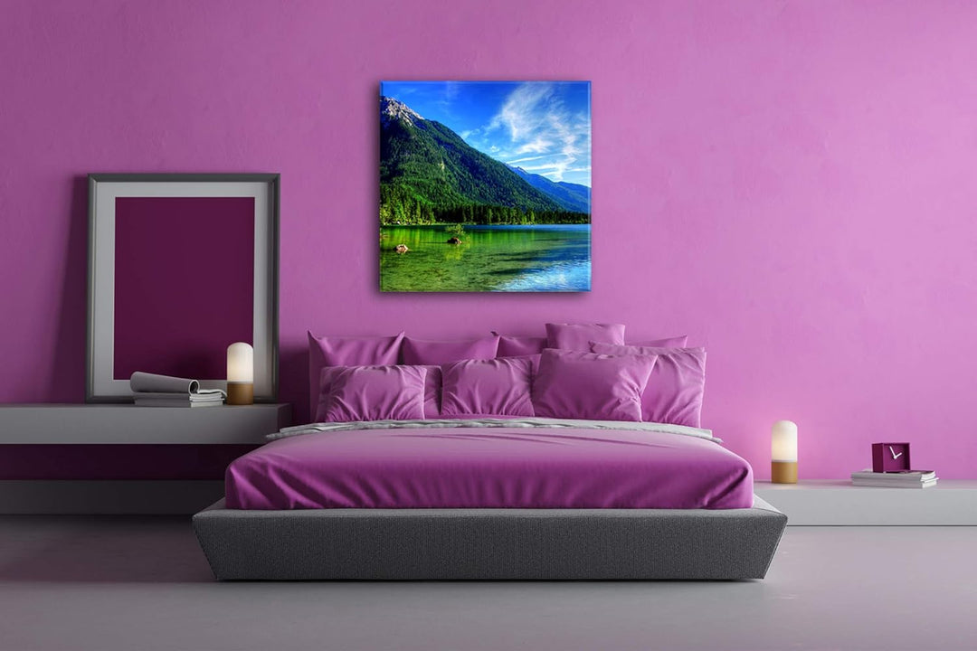 deyoli gigantischer Bergsee Format: 60x60 als Leinwandbild, Motiv fertig gerahmt auf Echtholzrahmen,