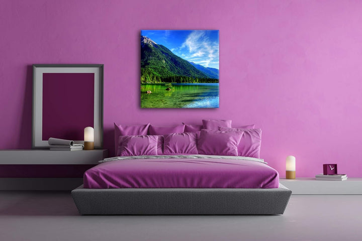 deyoli gigantischer Bergsee Format: 60x60 als Leinwandbild, Motiv fertig gerahmt auf Echtholzrahmen,