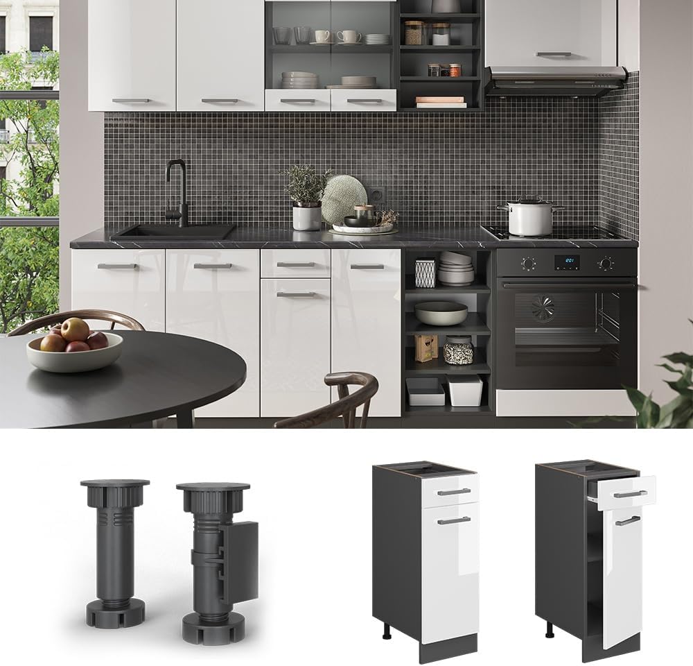 Vicco Küchenunterschrank R-Line, Weiss Hochglanz/Anthrazit, 30 cm ohne Arbeitsplatte Weiss Hochglanz