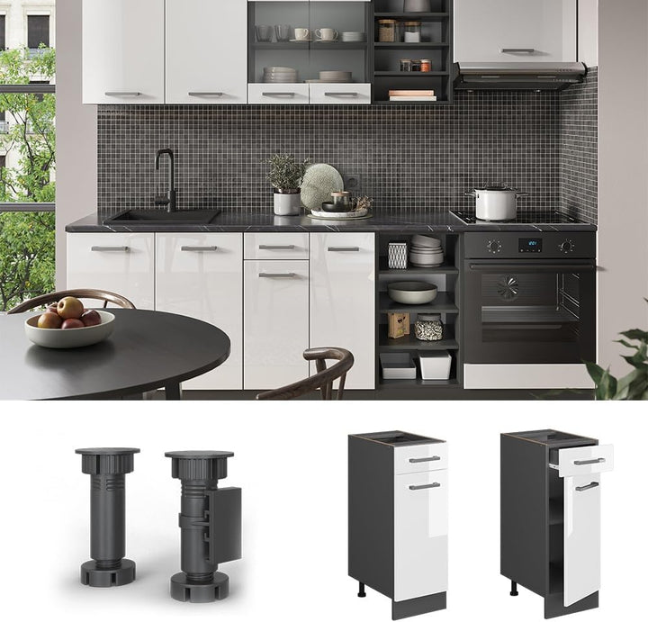 Vicco Küchenunterschrank R-Line, Weiss Hochglanz/Anthrazit, 30 cm ohne Arbeitsplatte Weiss Hochglanz
