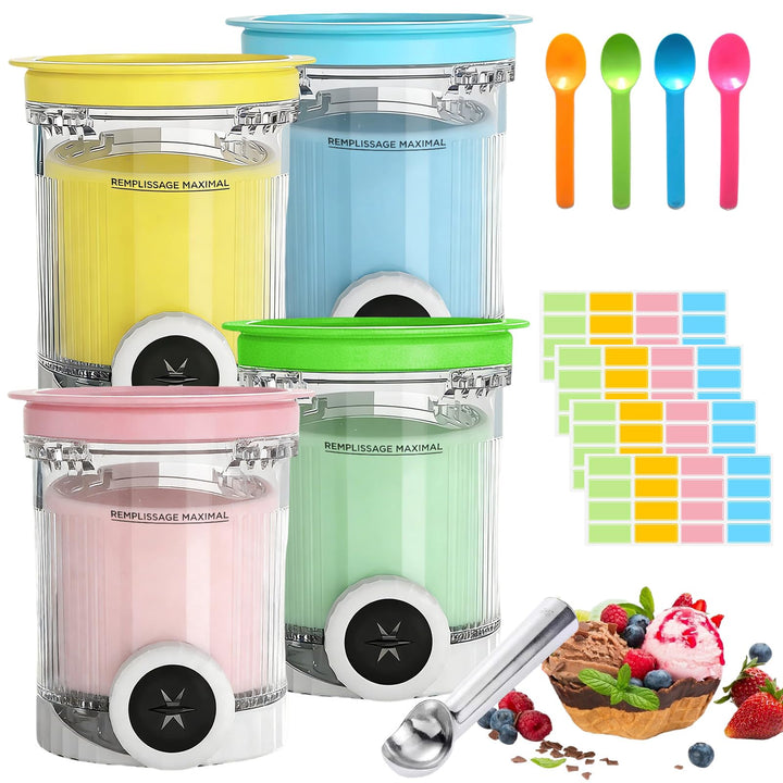 Behälter für Ninja Creami Deluxe Pints,4 Stück Ersatz für Ninja Creami Deluxe Pints und Deckel,Eisbe