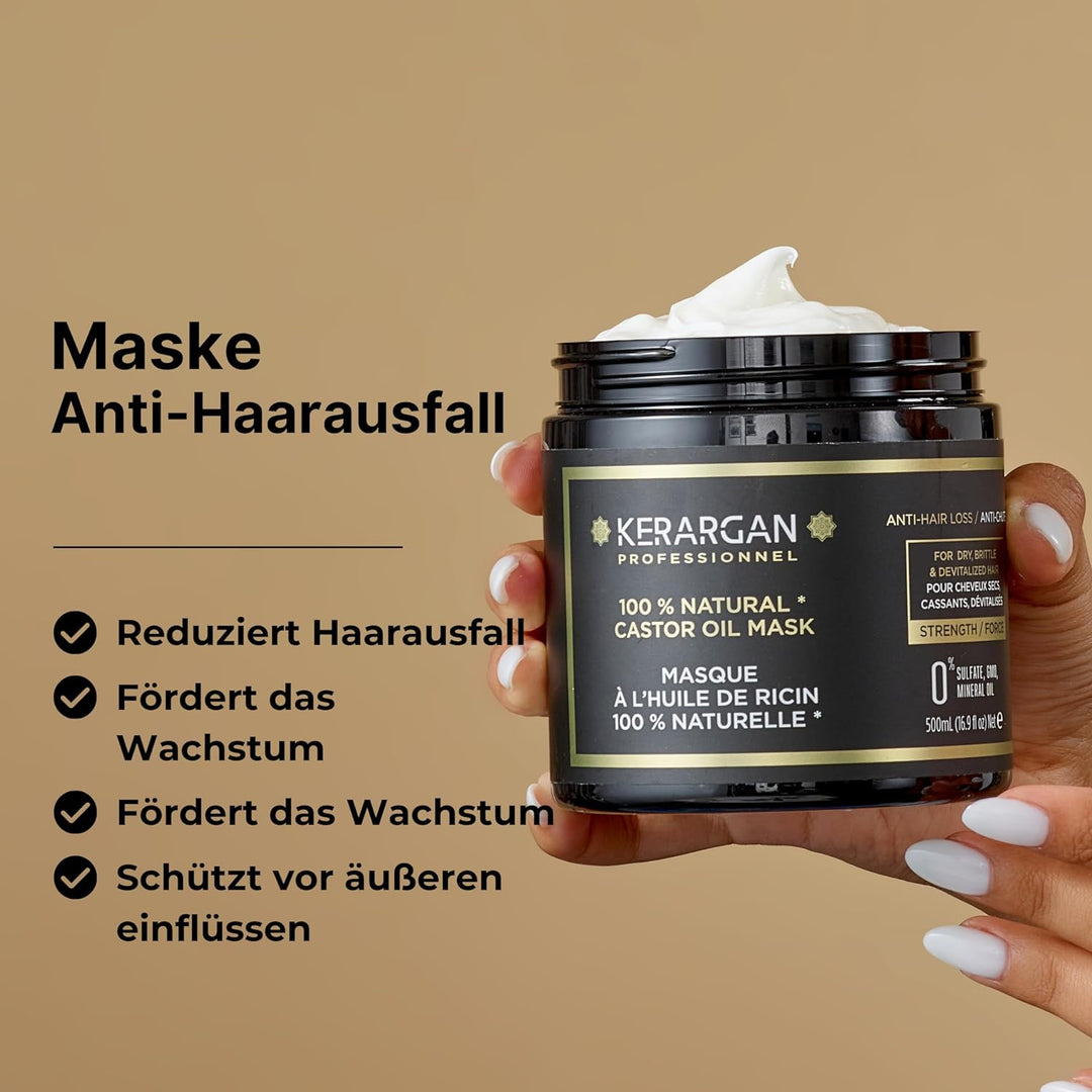 Kerargan - Haarmaske gegen Haarausfall mit Rizinusöl - Intensive Pflege für Trockenes und Brüchiges