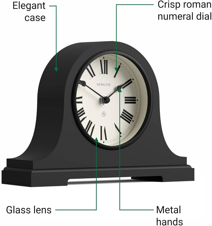 NEWGATE® Broadway Kaminsims Uhr | Klassisches Design des napoleonhutes | Schwarz | Römische ziffern