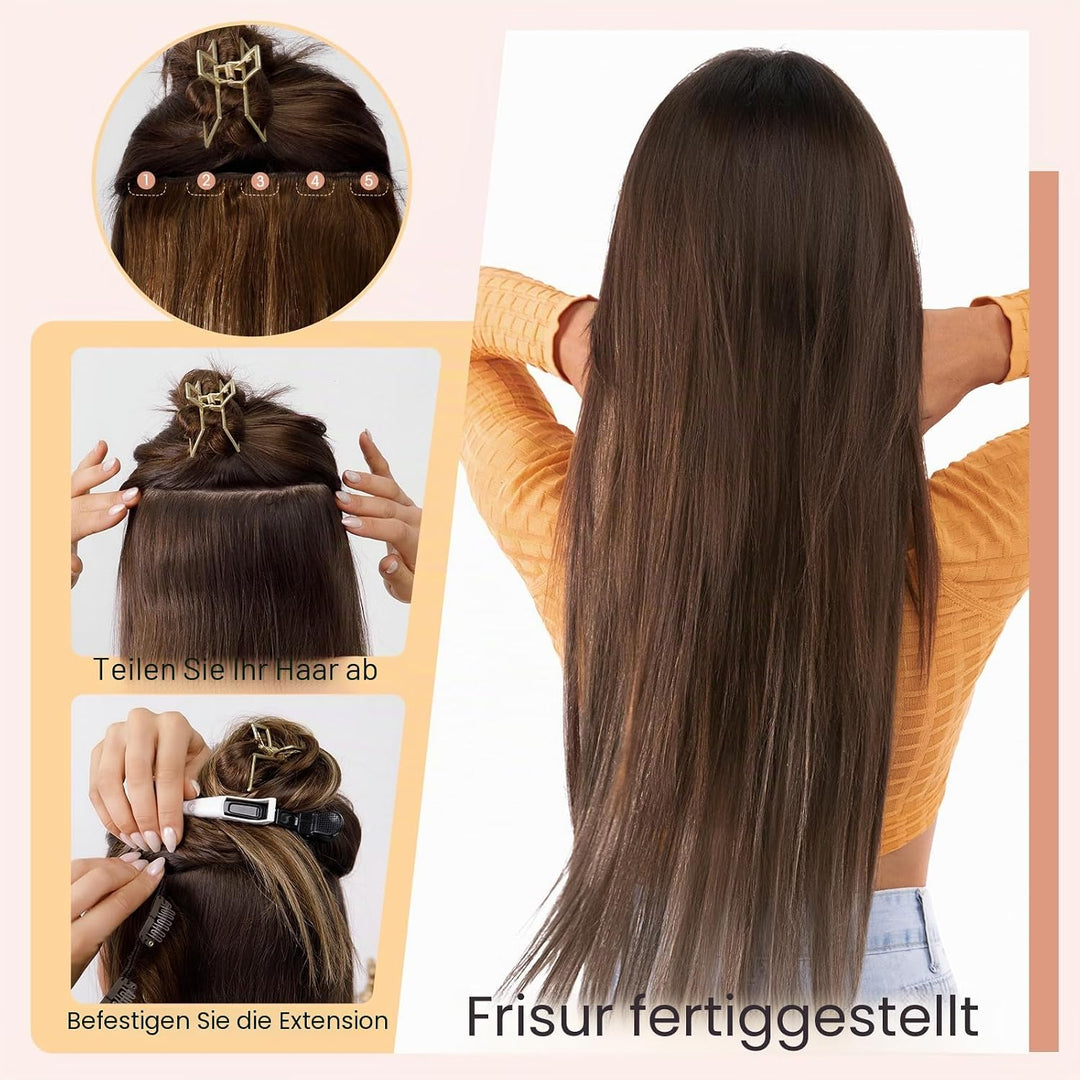 S-noilite Clip In Extensions Echthaar Dunkelbraun Real human hair 1 pieces 5 clips Haarverlängerunge